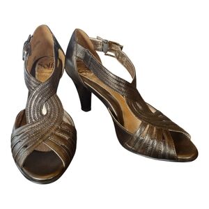 Sofft Art Deco Bronze Heels, Size 6.5